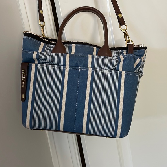 R. Riveter Bags Riveter Purse In Blue Stripes With Brown Leather